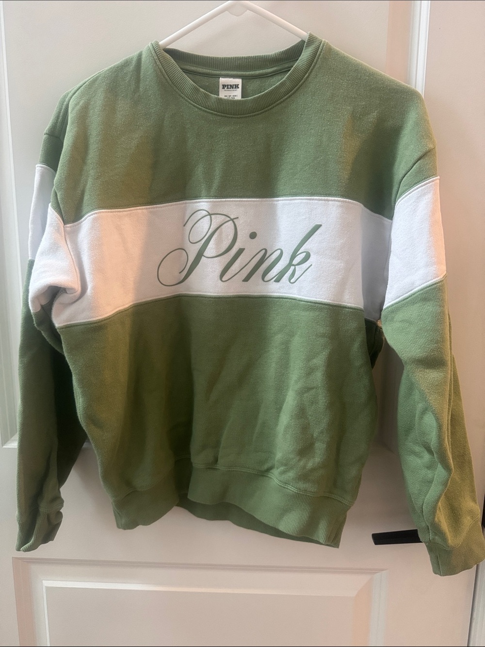 PINK Victoria's Secret Olive & White Logo Crewneck